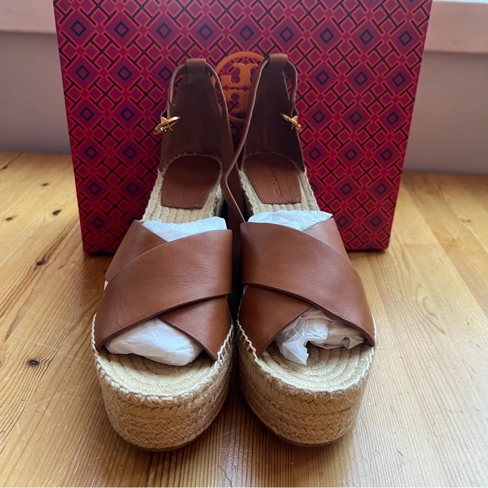 Tory Burch Ambra Selby 105MM Wedge Espadrille - Veg Leather Size 9